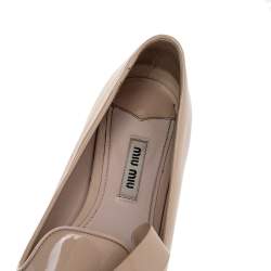 Pre Owned Miu Miu Beige Patent Leather Bow Crystal Embellished Smoking Slippers Size 37 