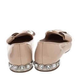 Pre Owned Miu Miu Beige Patent Leather Bow Crystal Embellished Smoking Slippers Size 37 