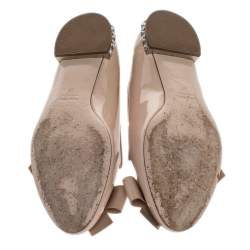 Pre Owned Miu Miu Beige Patent Leather Bow Crystal Embellished Smoking Slippers Size 37 