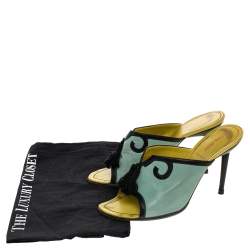 Miu Miu Green/Black Leather Tassel Peep Toe Slide Sandals Size 38.5