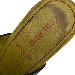 Miu Miu Green/Black Leather Tassel Peep Toe Slide Sandals Size 38.5