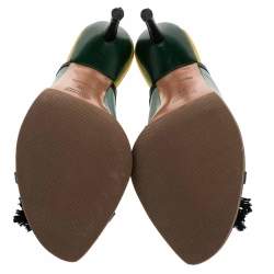 Miu Miu Green/Black Leather Tassel Peep Toe Slide Sandals Size 38.5