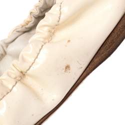 Miu Miu Cream Patent Leather Crystal Embellished Scrunch Ballet Flats Size 36