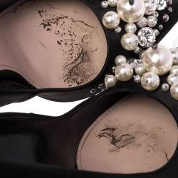 Pre Owned Miu Miu Black Satin Crystal and Pearl Embellished Pointed Toe Pumps Size 39