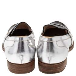 Miu Miu Silver/Black Patent And Leather Slip on Loafers Size 38