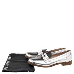Miu Miu Silver/Black Patent And Leather Slip on Loafers Size 38
