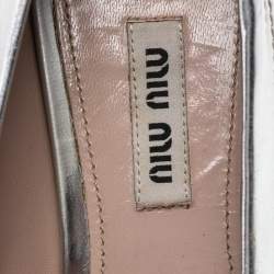 Miu Miu Silver/Black Patent And Leather Slip on Loafers Size 38