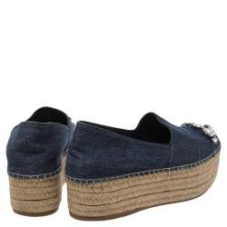 Pre Owned حذاء لوفرز ميو ميو نعل سميك إسبادريل دنيم أزرق مزخرف مقاس 37 