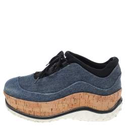Pre Owned Miu Miu Blue Denim Astro Cork Platform Sneakers Size 36.5