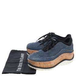 Pre Owned Miu Miu Blue Denim Astro Cork Platform Sneakers Size 36.5