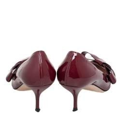 Pre Owned حذاء كعب عالي ميو ميو جلد لامع أحمر داكن مقدمة مدببة بفيونكة مقاس 39 