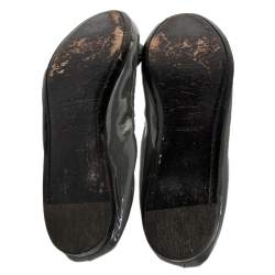 Pre Owned Miu Miu Grey Patent Leather Bow Scrunch Ballet Flats Size 39 