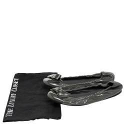 Pre Owned Miu Miu Grey Patent Leather Bow Scrunch Ballet Flats Size 39 