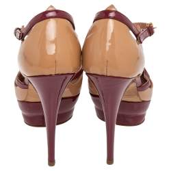 Miu Miu Beige /Pink Patent Leather Peep Toe Ankle Strap Sandals Size 38.5