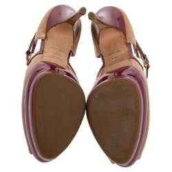 Miu Miu Beige /Pink Patent Leather Peep Toe Ankle Strap Sandals Size 38.5