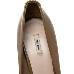 Miu Miu Dark Beige Patent Leather Peep Toe Pumps Size 39