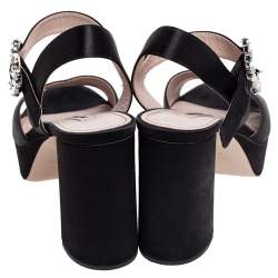 Pre Owned Miu Miu Black Satin Crystal Embellished Buckle Platform Ankle Strap Sandals Size 36