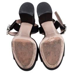Pre Owned Miu Miu Black Satin Crystal Embellished Buckle Platform Ankle Strap Sandals Size 36