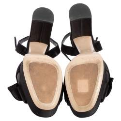 Pre Owned صندل ميو ميو نعل سميك سير ك احل كعب عريض مزخرف كريستال ساتان أسود مقاس 41