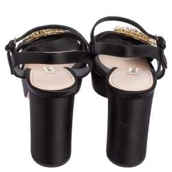 Pre Owned صندل ميو ميو نعل سميك سير ك احل كعب عريض مزخرف كريستال ساتان أسود مقاس 41