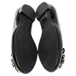Pre Owned Miu Miu Black Patent Leather Crystal Embellished Bow Ballet Flats Size 36.5