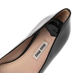 Pre Owned Miu Miu Black Patent Leather Crystal Embellished Bow Ballet Flats Size 36.5