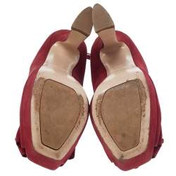 Miu Miu Red Suede Peep Toe Bow Platform Ankle Length Boots Size 40.5