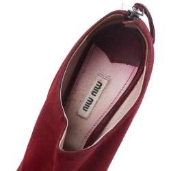 Miu Miu Red Suede Peep Toe Bow Platform Ankle Length Boots Size 40.5