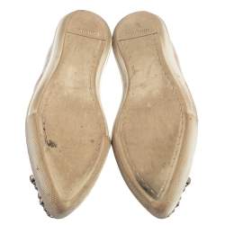 Pre Owned Miu Miu Beige Patent Leather Crystal Embellished Cap Toe Slip On Sneakers Size 38