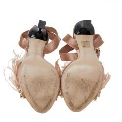 Miu Miu Beige Satin And Feather Crystal Embellished Ankle Strap Sandals Size 37