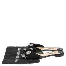Miu Miu Black Patent Leather Crystal Embellished Slide Flats Size 39.5