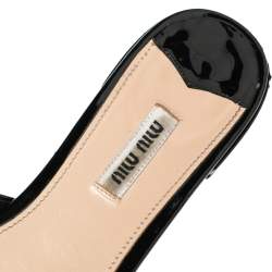 Miu Miu Black Patent Leather Crystal Embellished Slide Flats Size 39.5