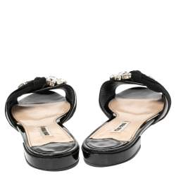 Miu Miu Black Patent Leather Crystal Embellished Slide Flats Size 39.5