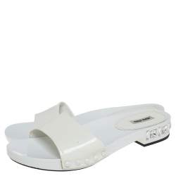 Pre Owned Miu Miu White Patent Leather Crystal Embellished Slide Flats Size 40