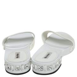 Pre Owned Miu Miu White Patent Leather Crystal Embellished Slide Flats Size 40