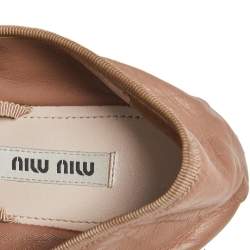 Pre Owned Miu Miu  Beige Leather  Buckle Detail Ballet Flats Size 37