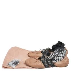 Pre Owned Miu Miu  Beige Leather  Buckle Detail Ballet Flats Size 37