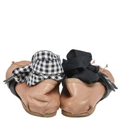 Pre Owned Miu Miu  Beige Leather  Buckle Detail Ballet Flats Size 37