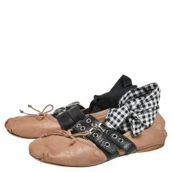 Pre Owned Miu Miu  Beige Leather  Buckle Detail Ballet Flats Size 37