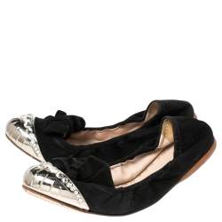 Pre Owned Miu Miu Black Suede Cap Toe Ballet Flats Size 39.5