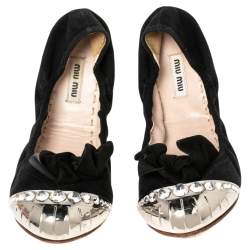 Pre Owned Miu Miu Black Suede Cap Toe Ballet Flats Size 39.5