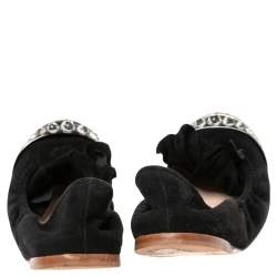 Pre Owned Miu Miu Black Suede Cap Toe Ballet Flats Size 39.5