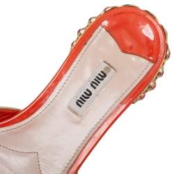 مملوكة مسبقًا Miu Miu Orange Patent Leather  Slide Sandals Size 36.5