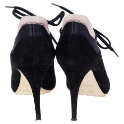 Pre Owned Miu Miu Black  Suede Peep Toe Booties Size 36.5
