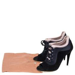Pre Owned Miu Miu Black  Suede Peep Toe Booties Size 36.5