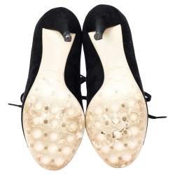 Pre Owned Miu Miu Black  Suede Peep Toe Booties Size 36.5