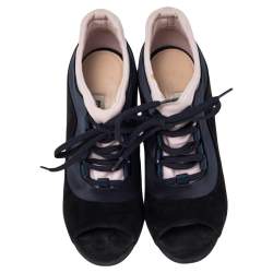 Pre Owned Miu Miu Black  Suede Peep Toe Booties Size 36.5