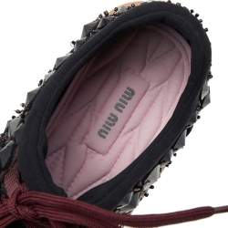 مملوكة مسبقًا Miu Miu Black/Burgundy Embellished Satin and Mesh Astro Sneakers Size 35.5