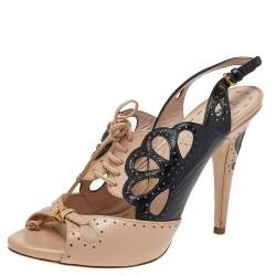 Miu Miu Beige/Black Leather Ankle Strap Sandals Size 37.5