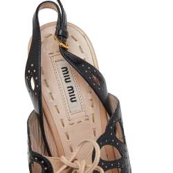 Miu Miu Beige/Black Leather Ankle Strap Sandals Size 37.5